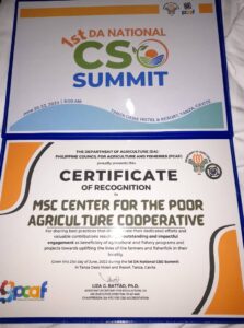 MSC for the Poor Certificate of recognition
